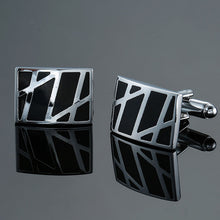 Load image into Gallery viewer, Copper quality enamel square stripes gold silver black flower cufflinks Top brand men's French shirt cufflinks