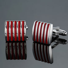 Load image into Gallery viewer, Copper quality enamel square stripes gold silver black flower cufflinks Top brand men's French shirt cufflinks