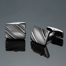 Load image into Gallery viewer, Copper quality enamel square stripes gold silver black flower cufflinks Top brand men's French shirt cufflinks
